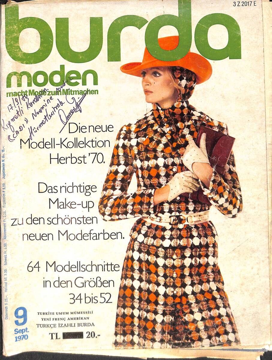 Burda Moden 9 September 1970 - Türkçe İzahlı Anahtar ve Paftası Mevcuttur NDR98424 - 1