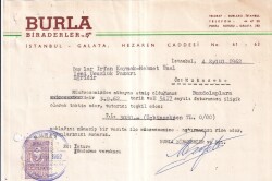 Burla Biraderler ve Şerikesi İstanbul Galata 1962 Islak İmzalı İş Yeri Mektup - 2