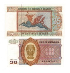 Burma 10/25 Kyat 1972 Takım (2 Adet ) ÇİL YKP8440 - 2
