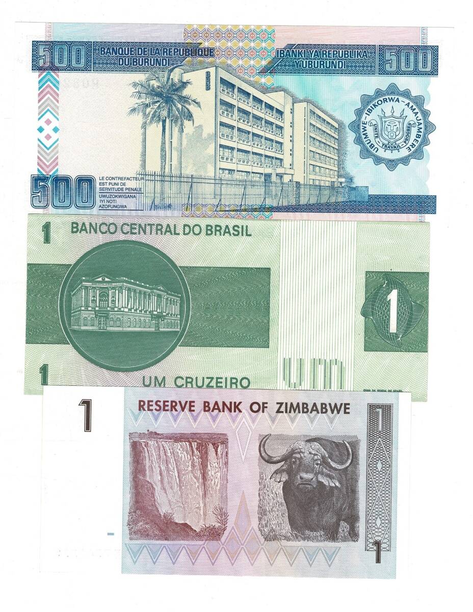 Burundi/Brezilya/Zimbabwe Yabancı Kağıt Para Lotu ÇİL YKP8338 - 2
