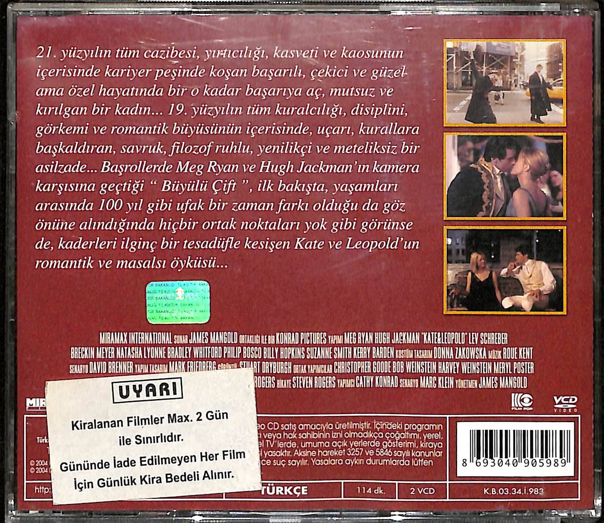 Büyülü Çift - Kate & Leopold (2001) Orjinal VCD Film ' Meg Ryan - Hugh Jackman ' VCD28089 - 2