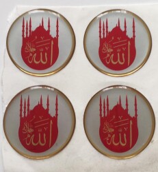 Camii Resimli Allah Yazılı Dini Temalı Eski Çıkartma Aksesuarı *4 cm* (4 Adet) AKS1414 - 2