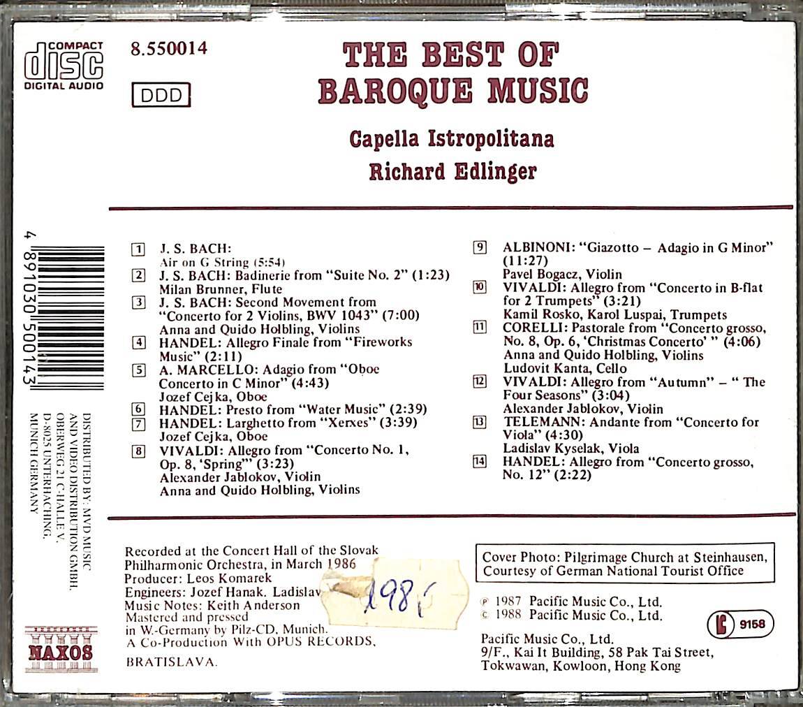 Capella Istropolitana - Richard Edlinger ‎- The Best Of Baroque Music CD (İkinci El) CD3830 - 2