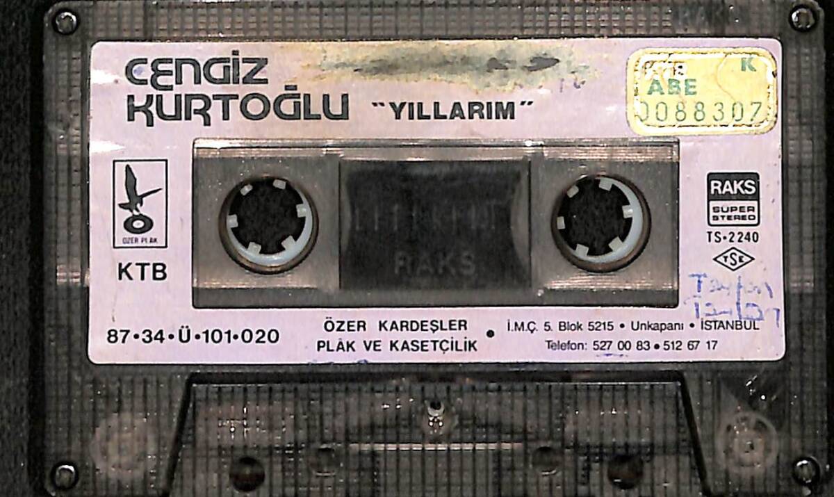Cengiz Kurtoğlu - Yıllarım Orijinal Kaset (İkinci El) * Özer Kardeşler Plak ve Kasetçilik - 1987 - Sarı Bandrol - Kağıt Baskı * KST31230 - 1