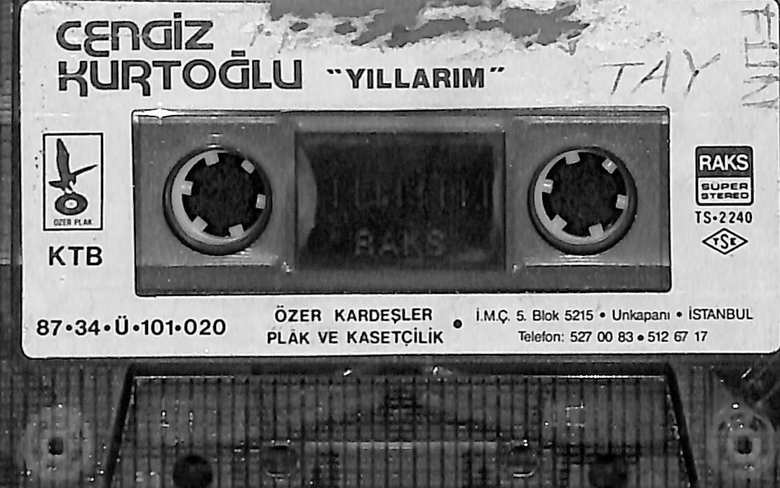 Cengiz Kurtoğlu - Yıllarım Orijinal Kaset (İkinci El) * Özer Kardeşler Plak ve Kasetçilik - 1987 - Sarı Bandrol - Kağıt Baskı * KST31230 - 2