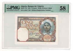 Cezayir 5 Frank 1941 PMG58 YKP8308 - 3