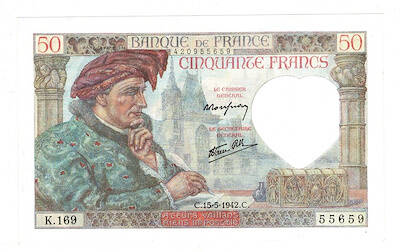 Fransa 50 Francs 1942 - ÇİL YKP8540 - 1