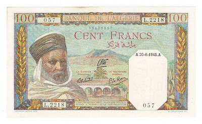 Cezayir (Fransa Sömürgesi) 100 Francs 1945 - ÇİL YKP8539 - 1