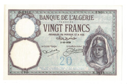 Cezayir (Fransız Sömürgesi Dönemi) 20 Francs 3-10-1928 - ÇA YKP8546 - Gökçekoleksiyon