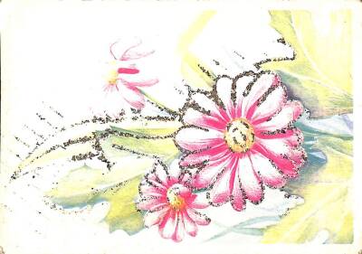 Çiçek Temalı Simli Kartpostal KRT15986 - 1