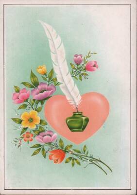 Çiçek ve Kalp Temalı Kartpostal KRT3365 - 1