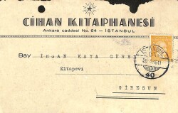 CİHAN KİTAPHANESİ 26 Mayıs 1941 Sipariş Bildiri Kartı Damga Pullu EFM(N)10890 - 1