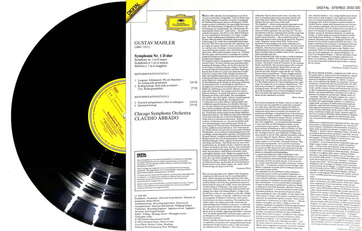 Claudio Abbado - Mahler Symphonie No 1 (Almanya Baskı) LP PLAK (10/8.5) PLK25946 - 2