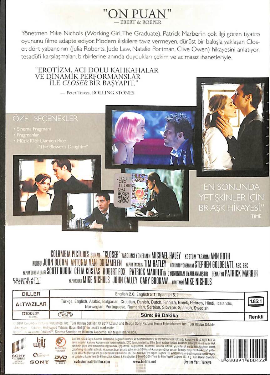 Closer - Daha Yaklaş DVD (İkinci El) DVD2750 - 2