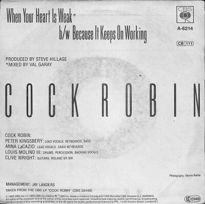 Cock Robin - When Your Heart Is Weak PLAK (109) PLK19029 - 2