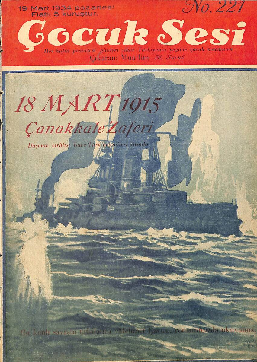 Çocuk Sesi Dergisi 19 Mart 1934 No.221 - 18 Mart 1915 Çanakkale Zaferi NDR99518 - 1