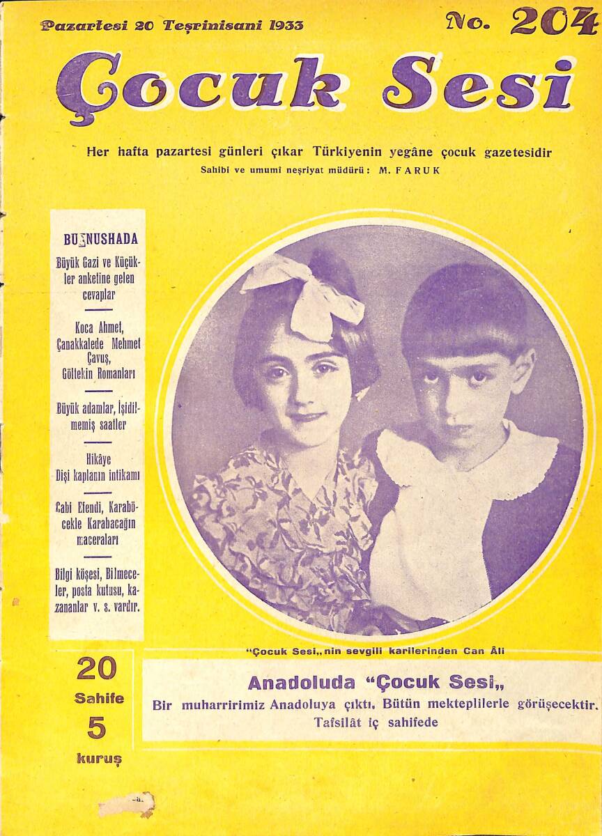 Çocuk Sesi Dergisi 20 Kasım (Teşrinisani) 1934 No.204 NDR99556 - 1