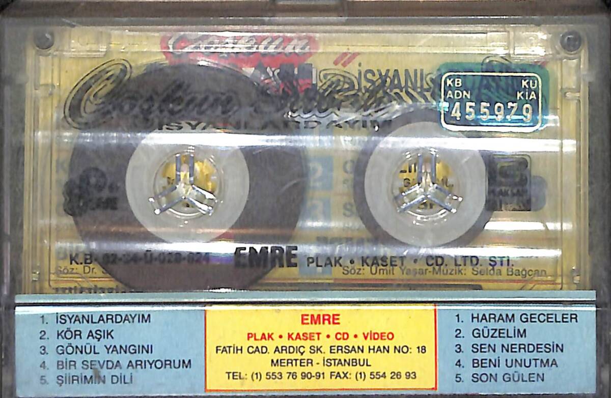 Coşkun Sabah – İsyanlardayım Orijinal Kaset (İkinci El) * Emre Kasetçilik - Mavi Bandrol - 1992 KST30899 - 2