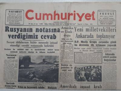 Cumhuriyet Gazete - 10 Mayıs 1954 - Rusyanın Notasına Verdiğimiz Cevap GZ112845 - 1
