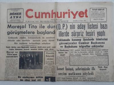 Cumhuriyet Gazete - 14 Nisan 1954 - Mareşal Tito İle Görüşmelere Başlandı GZ112830 - 1
