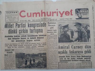 Cumhuriyet Gazete - 17 Mayıs 1952 - Amiral Carney Ankaraya Geldi GZ112836 - 1