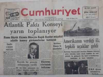 Cumhuriyet Gazete - 23 Kasım 1951 - Amerikanın Verdiği İlk Tepkili Uçaklar Geldi GZ112804 - 1