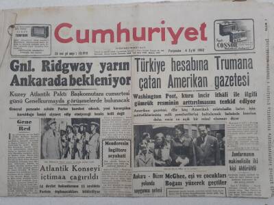 Cumhuriyet Gazete - 4 Eylül 1952 - Türkiye Hesabına Trumana Çatan Amerikan Gazetesi GZ112805 - 1