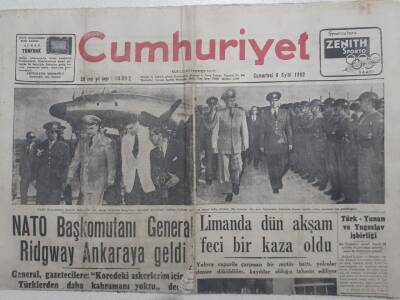 Cumhuriyet Gazete - 6 Eylül 1952 - Nato Başkomutanı General Ridgway Ankaraya Geldi GZ112806 - 1