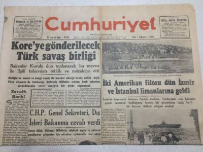 Cumhuriyet Gazetesi 1 Ağustos 1950 - Koreye Gönderilecek Türk Birliği GZ52834 - 1