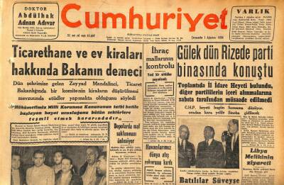Cumhuriyet Gazetesi 1 Ağustos 1956 - Havacılarımız Dünya Atış Rekorunu Kırdı - Libya Melikinin Ziyareti GZ119920 - 1