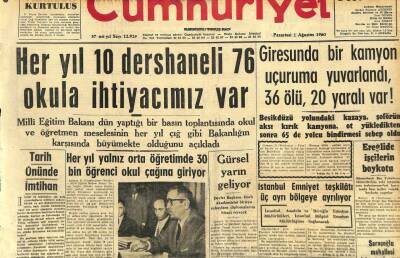 Cumhuriyet Gazetesi 1 Ağustos 1960 - Giresunda Bir Kamyon Yuvarlandı,36Ölü GZ110046 - 1