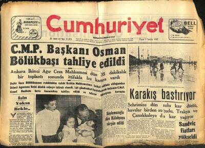 Cumhuriyet Gazetesi 1 Aralık 1957 - Kıbrıs Adasındaki Bütün Türk Tebaalılar Çıkarılıyor - Söylemezoğlu Dün Kütahyaya Sürgün Geldi GZ121929 - 1