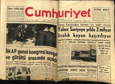 Cumhuriyet Gazetesi 1 Aralık 1962 - İlk AP Genel Kongresi Kavga Ve Gürültü Arasında Açıldı GZ58976 - 1