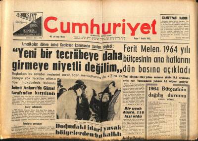 Cumhuriyet Gazetesi 1 Aralık 1963 - Ferit Melen , 1964 Yılı Bütçesinin Ana Hatlarını Dün Basına Açıkladı GZ98152 - 1