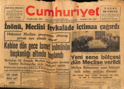 Cumhuriyet Gazetesi 1 Ekim 1947 - İnönü , Meclisi Fevkalade İçtimaa Çağırdı GZ69585 - 1