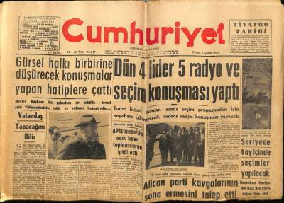 Cumhuriyet Gazetesi 1 Ekim 1961 - Suriyede 4 Ay İçinde Seçimler Yapılacak GZ75953 - 1