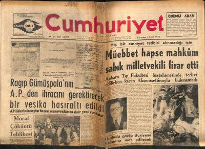 Cumhuriyet Gazetesi 1 Ekim 1962 - Ragıp Gümüşpalanın A.P.den İhracını Gerektirecek Bir Vesika Hasıraltı Edildi GZ80013 - 1