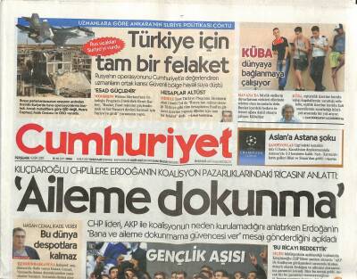 Cumhuriyet Gazetesi 1 Ekim 2015 - Alzheimerda Yeni Bir Umut - Rus Uçakları Suriyeyi Vurdu GZ96025 - 1