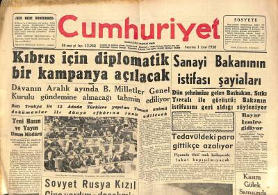 Cumhuriyet Gazetesi 1 Eylül 1958 - Kasım Gülek Samsunda - Kıbrıs İçin Diplomatik Bir Kampanya Açılacak GZ98033 - 1