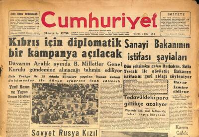 Cumhuriyet Gazetesi 1 Eylül 1958 - Kıbrıs İçin Diplomatik Bir Kampanya Açılacak GZ85863 - 1