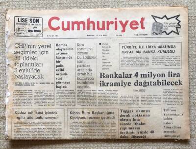 Cumhuriyet Gazetesi 1 Eylül 1977 GZ92 - 1