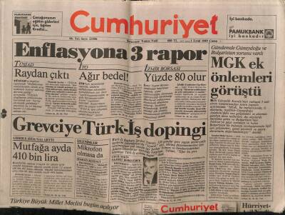 Cumhuriyet Gazetesi 1 Eylül 1989 - Enflasyona 3 Rapor GZ56809 - 1