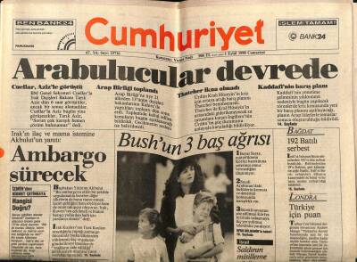 Cumhuriyet Gazetesi 1 Eylül 1990 - Kaddafinin Barış Planı GZ64461 - 2