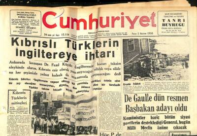 Cumhuriyet Gazetesi 1 Haziran 1958 - De Gaulle Dün Resmen Fransa Başbakan Adayı Oldu - Irak Kralı Türkiyeye Geliyor GZ120450 - 1