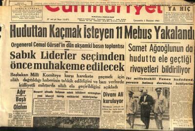 Cumhuriyet Gazetesi 1 Haziran 1960 - Huduttan Kaçmak İsteyen 11 Mebus Yakalandı GZ108981 - 1