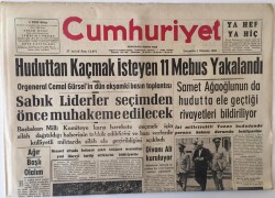 Cumhuriyet Gazetesi 1 Haziran 1960 - Huduttan Kaçmak İsteyen 11 Mebus Yakalandı, M.Birlik Komitesi 27 Mayısı Anlatıyor GZ13963 - 1