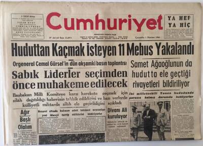 Cumhuriyet Gazetesi 1 Haziran 1960 - Huduttan Kaçmak İsteyen 11 Mebus Yakalandı, M.Birlik Komitesi 27 Mayısı Anlatıyor GZ13963 - 1