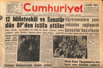 Cumhuriyet Gazetesi 1 Haziran 1963 - İstanbulun Nüfusu 2.5 Milyona Yaklaşıyor - Ortak Pazar Yunanistanın Bize Karşı Veto Talebini Reddetti GZ120688 - 1
