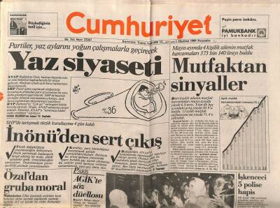 Cumhuriyet Gazetesi 1 Haziran 1989 - Boğaziçinde Yasadışı Yapılaşma , 40 Bina İçin Yıkım Emri GZ85055 - 1