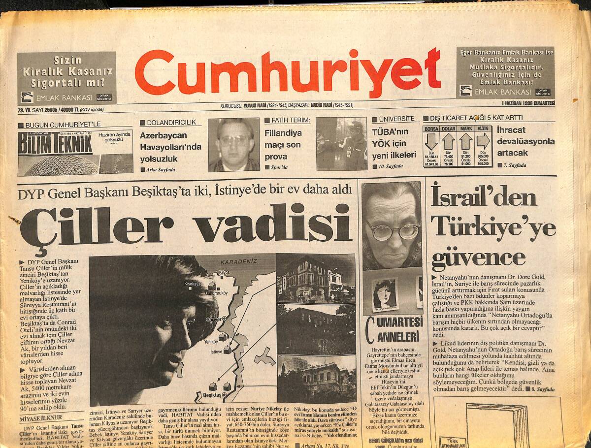 Cumhuriyet Gazetesi 1 Haziran 1996 - İsrail'den Türkiye'ye Güvence - Fatih Terim, Finlandiya Maçına Büyük Önem Veriyor GZ147827 - 1